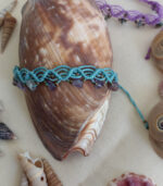 macrame βραχιόλι για το πόδι με γαλάζια κλωστή και αμέθυστο